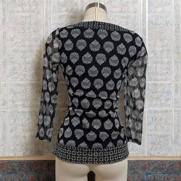 Inc International Concepts Black Paisley Floral Boho Blouse Top Medium - Picture 3 of 6